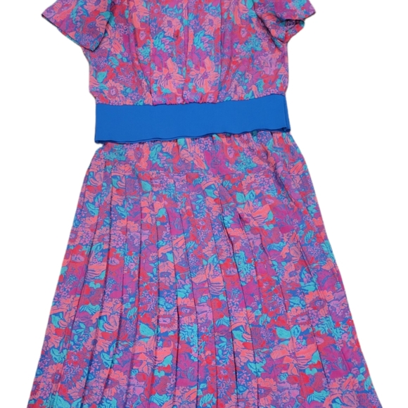 Studio I Bright Floral 80s Vintage Dress Sz 16 Shirt & Skirt Pink Purple 2 Piece - Picture 4 of 5